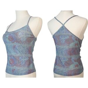 Vintage Missoni Mare 90s Metallic mesh knit sheer cami Tank top colorful‎ print